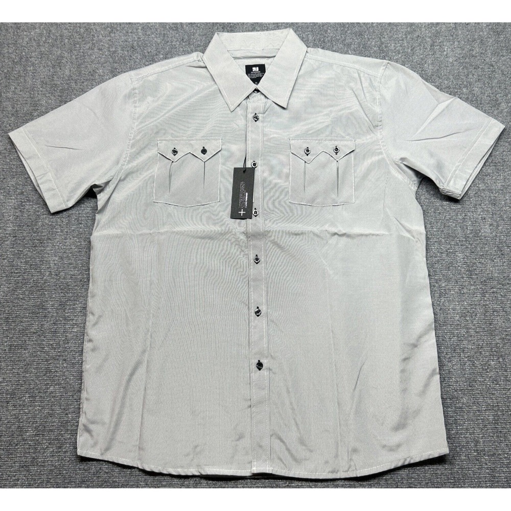 Vintage PJ Mark Shirt Mens XL Black White Striped Short Sleeve Button Up Y2K New